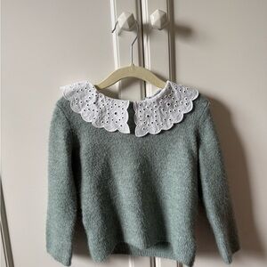 H&M Soft Green Sweater with White Eyelet Collar